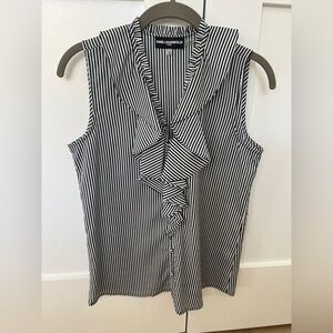 Karl Lagerfeld Black and White Sleeveless Striped Ruffled Blouse [Small]